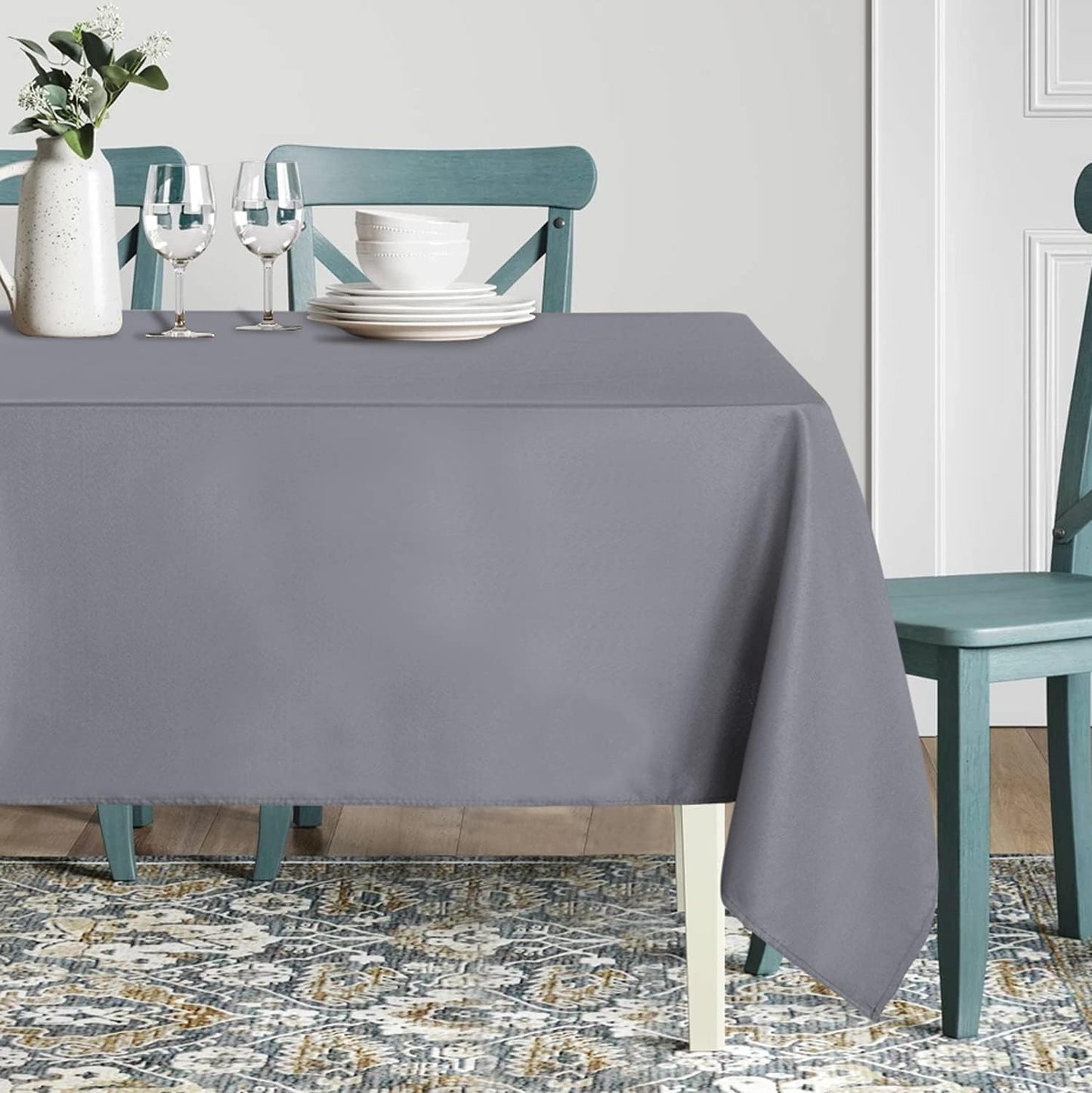 sancua Rectangle Tablecloth - 70 x 120 Inch - Stain and Wrinkle Resistant Washable Polyester Table Cloth, Decorative Fabric Table Cover for Dining Tables, Buffet Parties and Camping, Light Grey