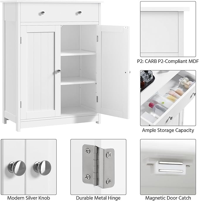 Yaheetech Bathroom Storage Cabinet with 1 Drawer and 2 Doors, Bathroom Floor Cabinet with Adjustable Shelf, Wooden Storage Units for Living Room, Entryway, Small Space,White