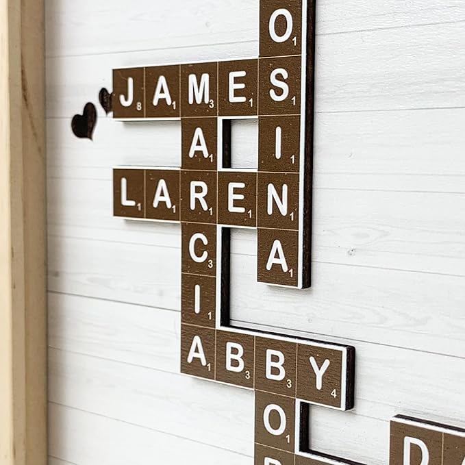Personalized Family Name Crossword Scrabble Wooden Framed Wall Art Decor Living Room Customized Letters Puzzle for Gift for Lovers, Valentine's Day, Christmas, Birthday, Anniversary