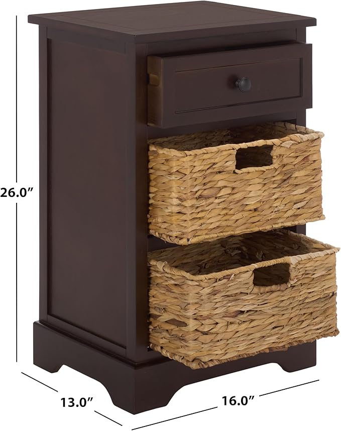 SAFAVIEH Home Collection – Carrie Dark Chocolate 3-Drawer Storage Side Table, Mixed-Material Cottage Design, Fully Assembled (AMH5700H)