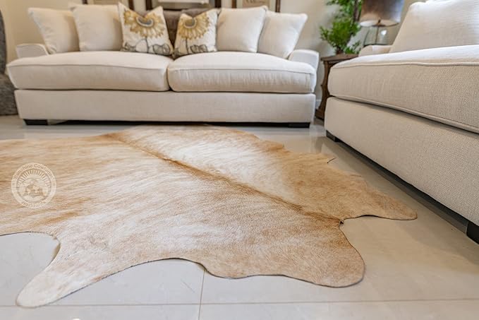 Sunshine Cowhides 100% Genuine Exotic Beige Palomino Cowhide Rug - Modern Style Animal Skin Rug & Floor Carpet for Living Room, Bedroom, Kitchen & More - Extra Large (6x7-8 Ft.)