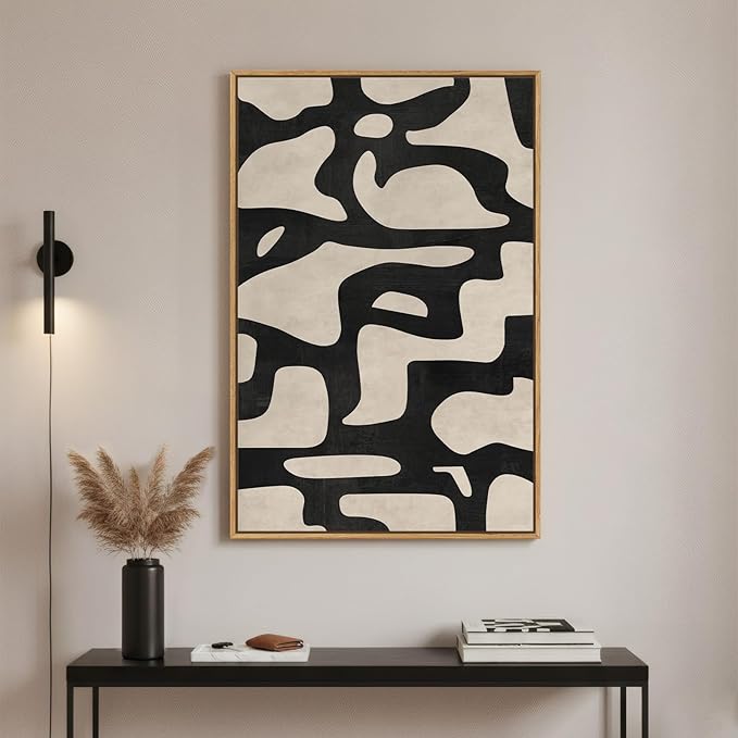 Framed Neutral Abstract Wall Art, Large Modern Canvas Prints Paintings Artwork for Walls, Minimalist Black and Beige Pictures for Living Room, Bedroom, Hallway, Home Office Wall Decor 24x36 In