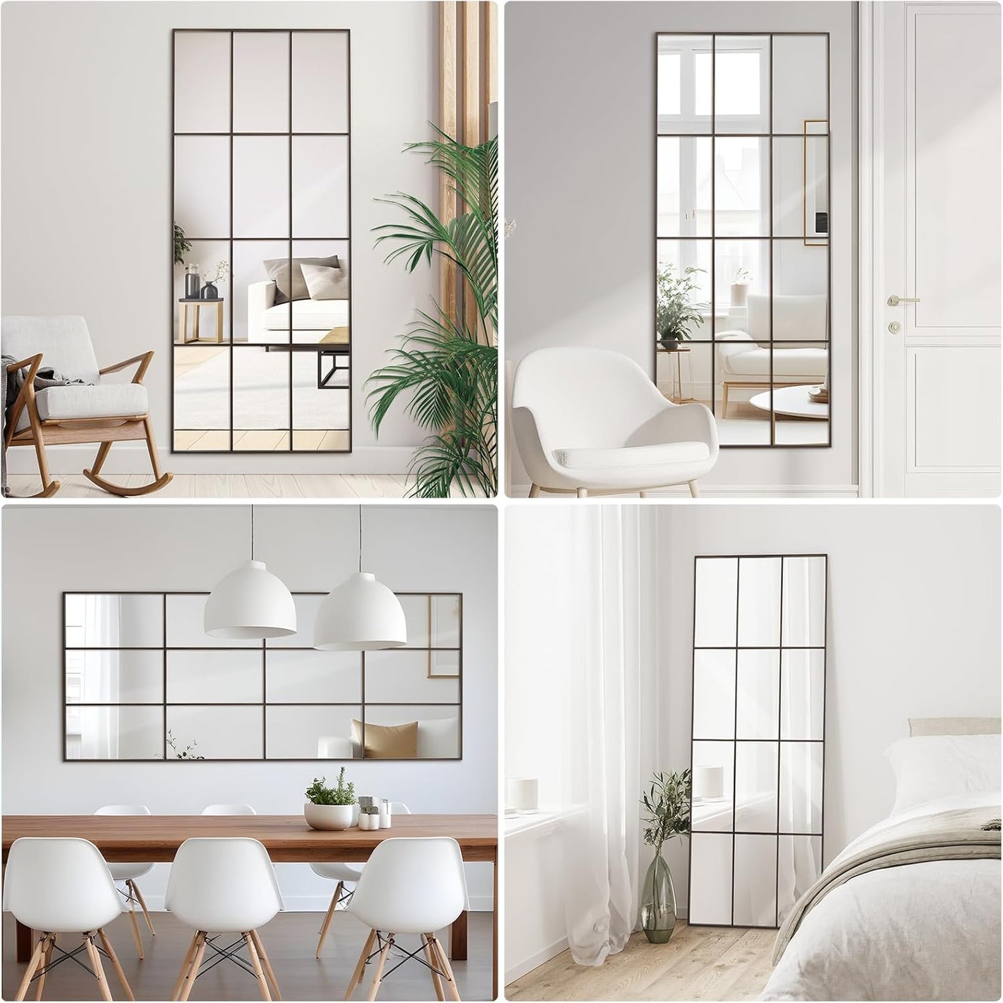 Windowpane Mirror Full Length 65"x24" Wall Mounted Bronze Art Pane Mirror Farmhouse Decorative Floor Mirror Leaning Hanging Wall Mirror for Bedroom Living Room Entrance