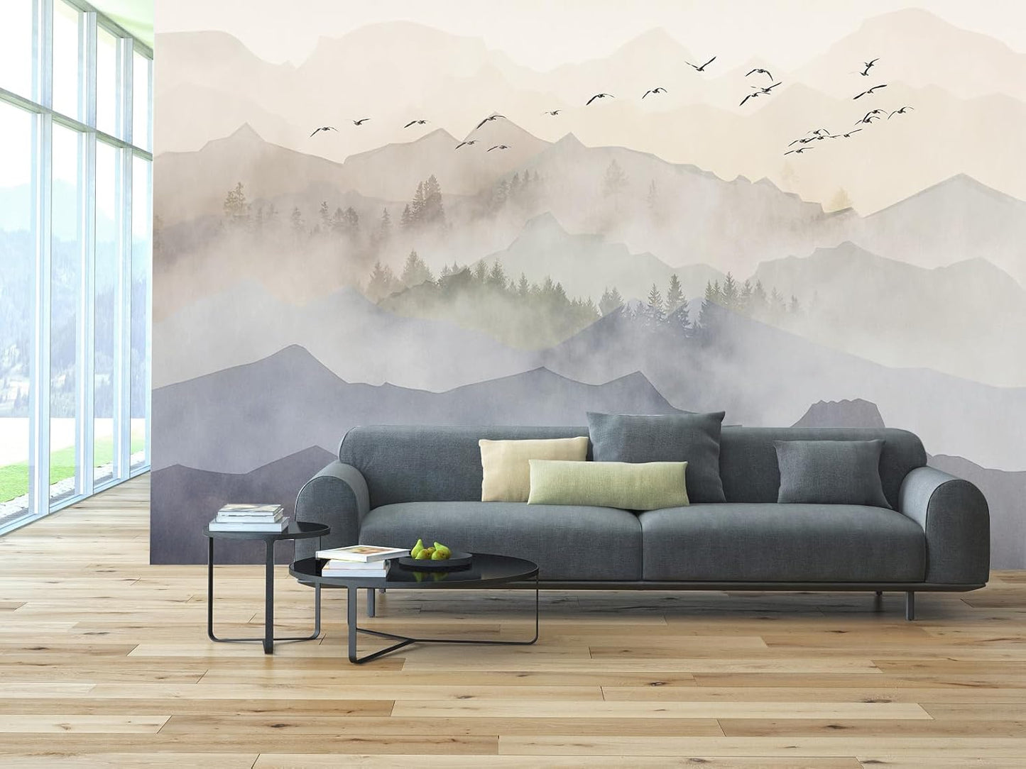 WFBHUA-Foggy Forest Mountain Wallpaper Mural Natural Woodland Landscape Wallpaper for Living Room Bedroom (Not Peel and Stick)