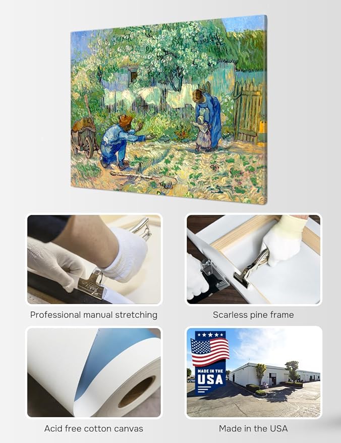 DECORARTS - Vincent Van Gogh First Steps (After Millet) Wall Art, Large Giclee Canvas Print Gallery Wrapped Van Gogh Art 40x30, Made in USA