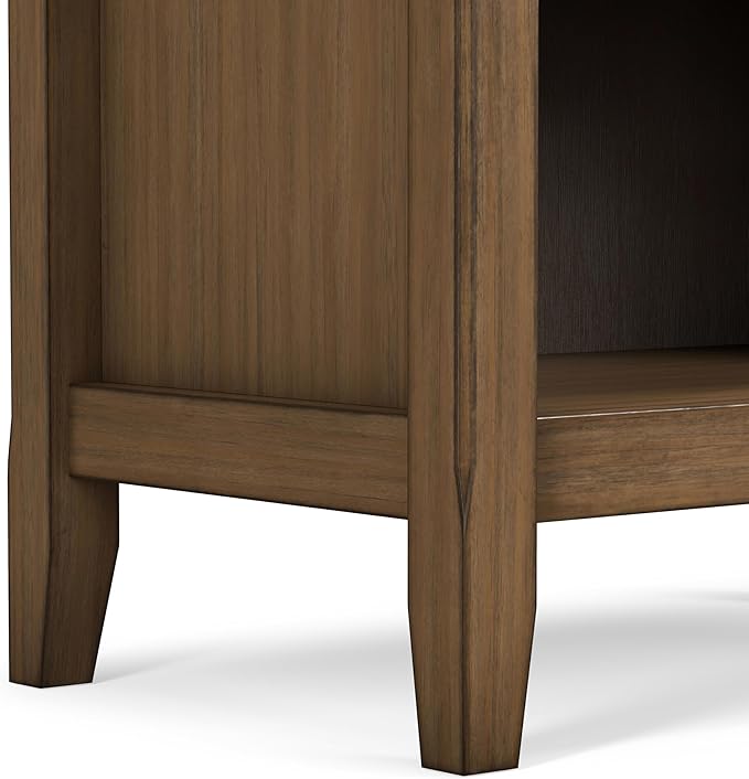 SIMPLIHOME Amherst Bedside Table - 24 inch Wide Solid Wood Nightstand Table in Rustic Natural Aged Brown, Transitional Bedroom Side or End Table with 2 Drawers, Open Storage Shelf and Bronze Hardware