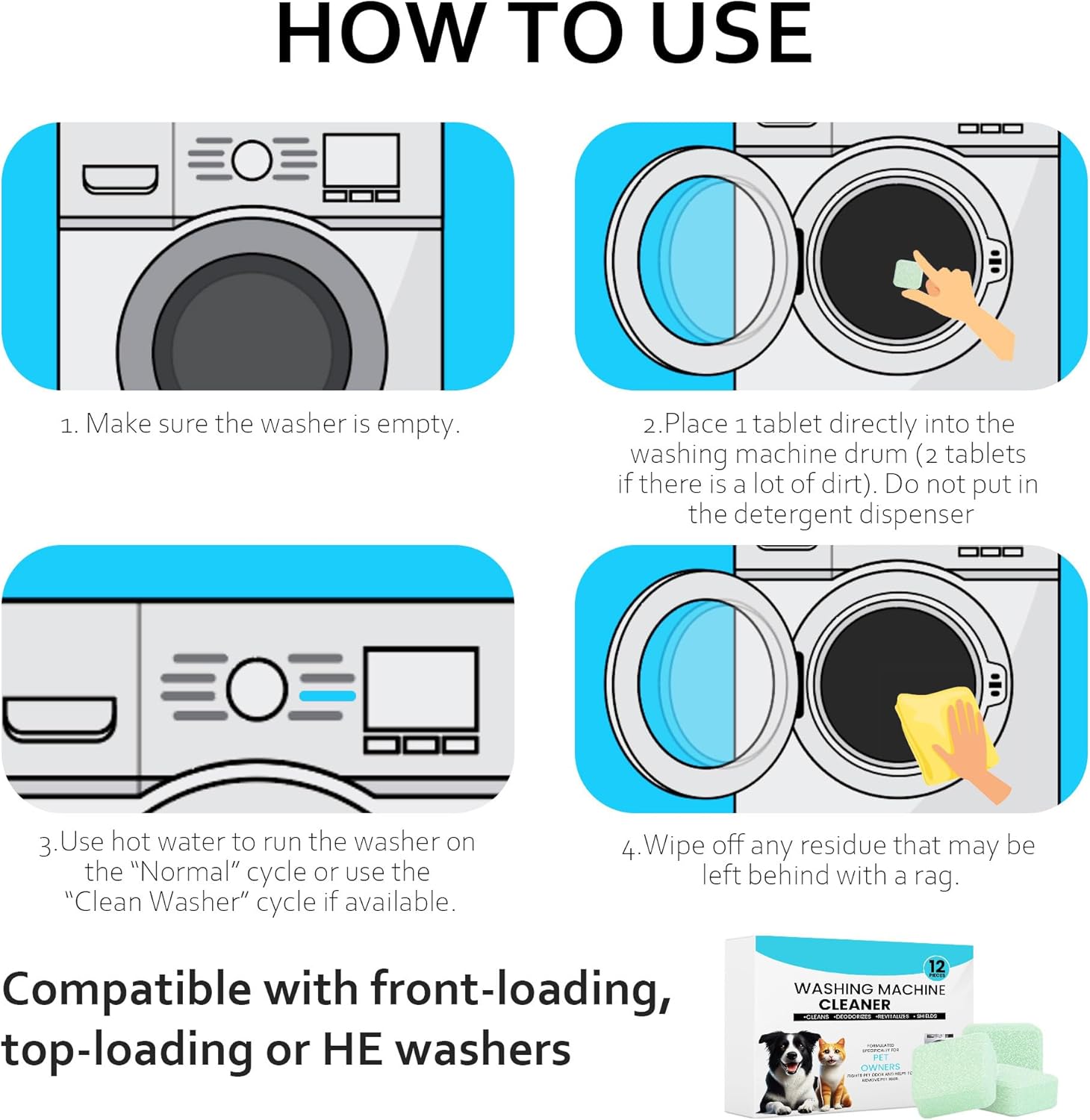 Washing Machine Cleaner 48 Pack-24 Month Supply,Cleaning Tablets Formulated for Pet Owners for He,Easy Pet Hair Remover for Laundry.Top & Front Load Washer.Septic Safe. - Décor Diaries