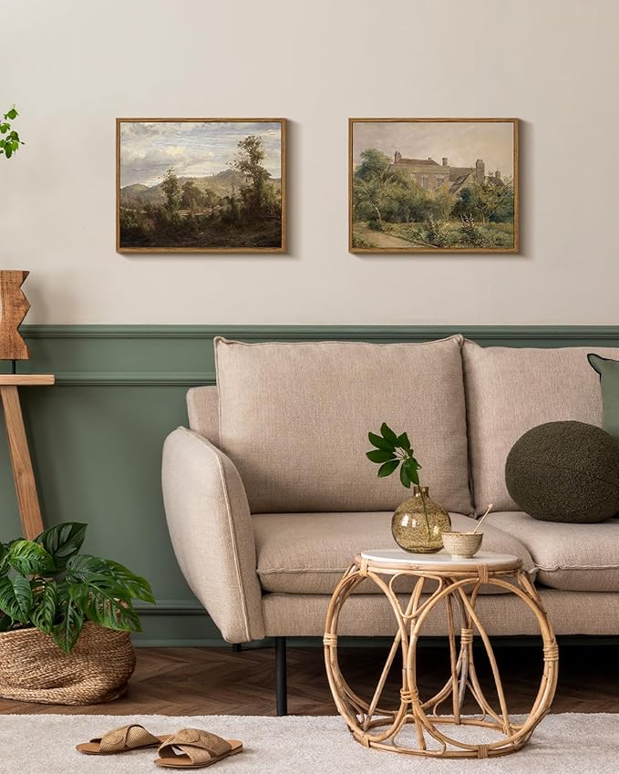 InSimSea Framed Canvas Wall Art Vintage Decor, Home Decor Retro Landscape Oil Painting Canvas Wall Art Decorations for Living Room Kitchen Office Farmhouse Bathroom Decor, 11"x14"