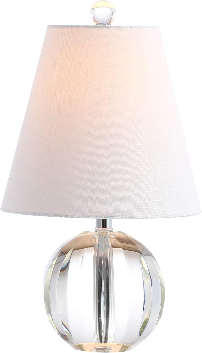 JONATHAN Y JYL2079A 16" Glam Crystal Ball Table Lamp, Modern Bedside Nightstand Lamp for Bedroom Living Room Office, Clear Glass Orb with White Linen Shade and Chrome Accents, LED Bulb Included