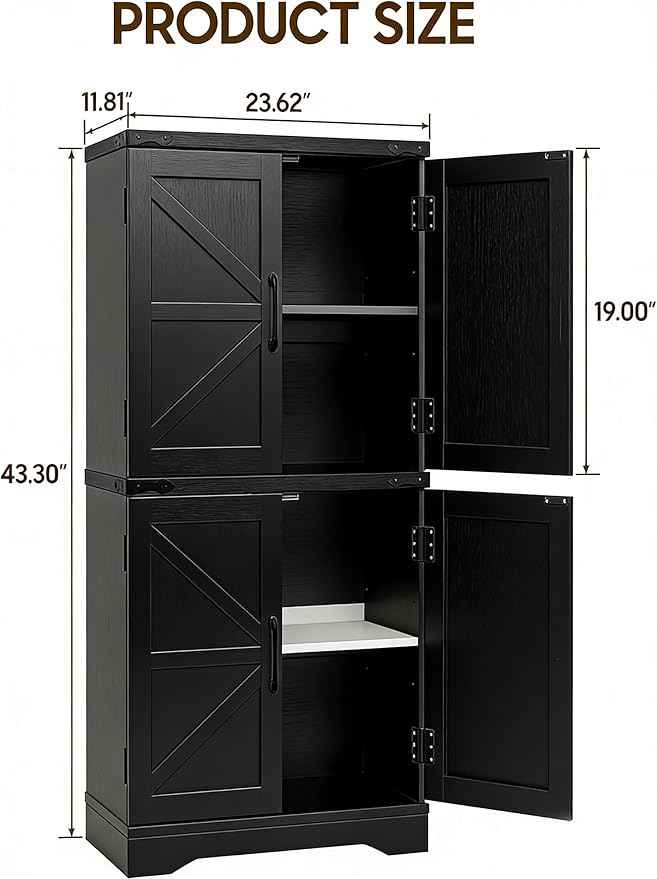Vabches 43" Tall Farmhouse Kitchen Pantry, Floor Storage Cabinet with Adjustable Shelves, Farmhouse Storage Cabinet for Bathroom, Kitchen, Living Room, Rustic Style Cabinet
