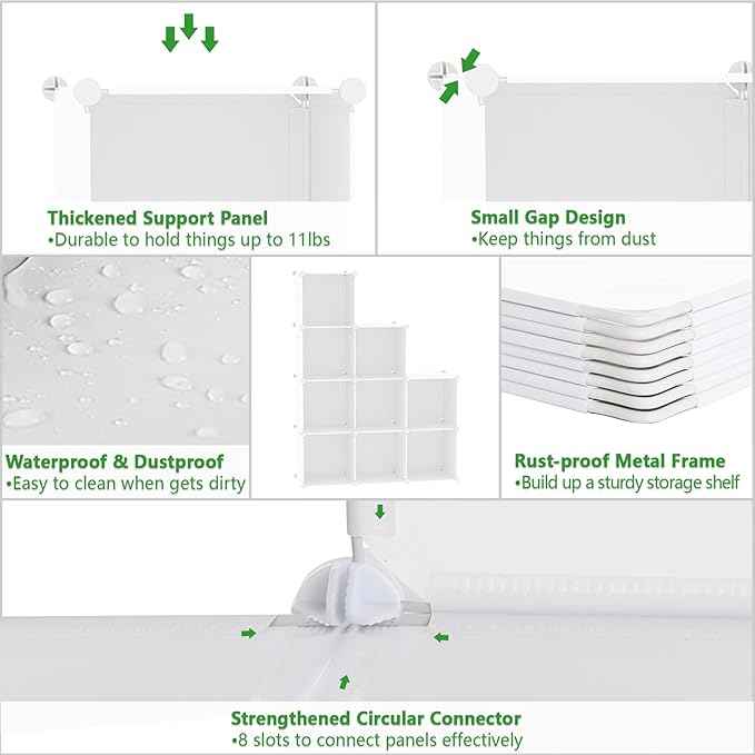 C&AHOME Cube Storage, 9-Cube Bookshelf, Plastic Closet Cabinet Organizer, DIY Stackable Bookcase, Modular Shelving Units Ideal for Home, Office, Kids Room, 36.6" L x 12.4" W x 48.4" H Milky UPCS09M