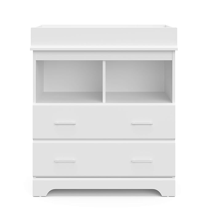 Storkcraft Brookside 2 Drawer Changing Table Dresser (White) – GREENGUARD Gold Certified Baby Dresser with Changing Table Top, Baby Changing Table Dresser, Includes Interlocking Drawer System