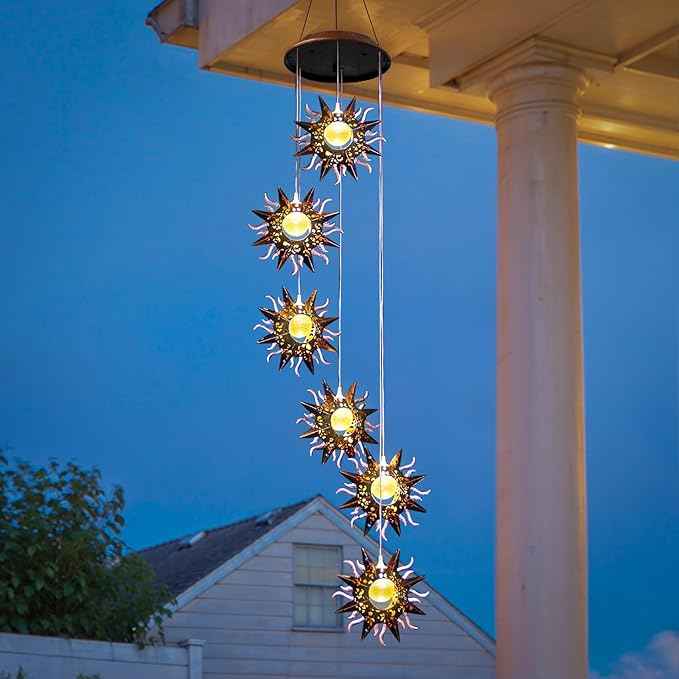 Tryme Sun Solar Wind Chimes for Outside Hanging Garden Lights Solar Christmas Decorations Outdoor for Women, Mother, Grandmother