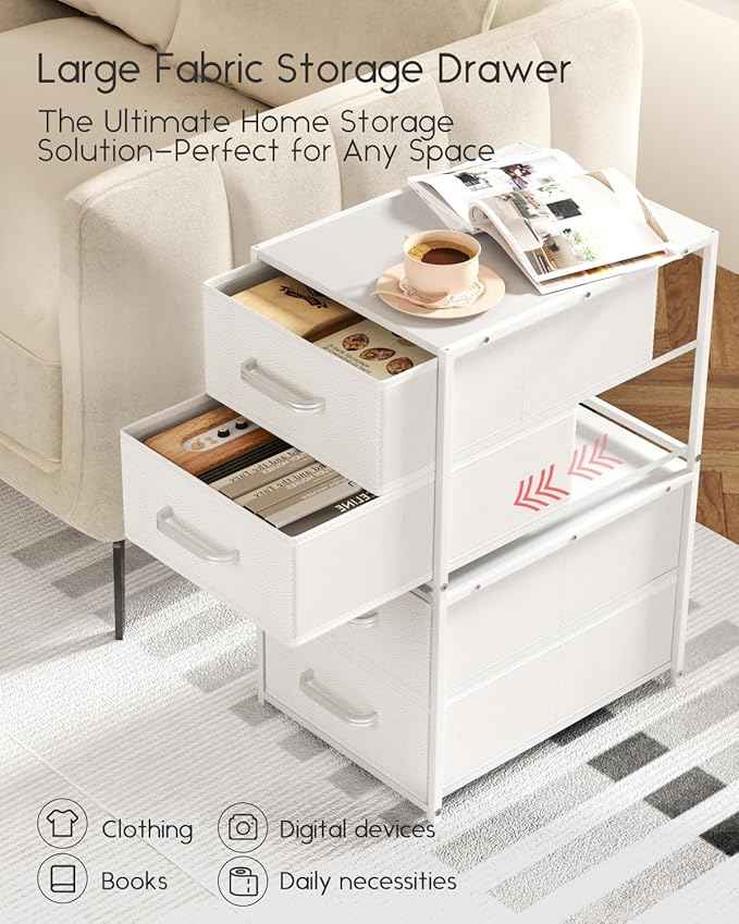 Stackable Storage Drawers - 2 Tier Closet Drawers, Closet Organizer with Metal Handles, Night Stand with Collapsible Bins, Fabric Dresser for Bedroom, Dorm, Office, White, 2 Pack