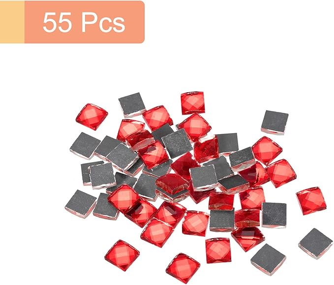 MECCANIXITY Mosaic Tiles 55 Pieces, 13 Faces Glitter Crystal 1 x 1cm for Crafts Bulk, Mosaic Art Kits Stained Glass Pieces for Handmade Jewelry Art DIY Material (Red)