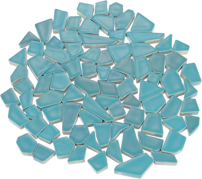 uxcell 500g/1.1LB Irregular Ceramics Mosaic Tiles, 1.3-2 cm Bulk Stained Ceramic Mosaic Pieces Stones Mosaic Kits for DIY Art Craft Projects Home Decor, Blue
