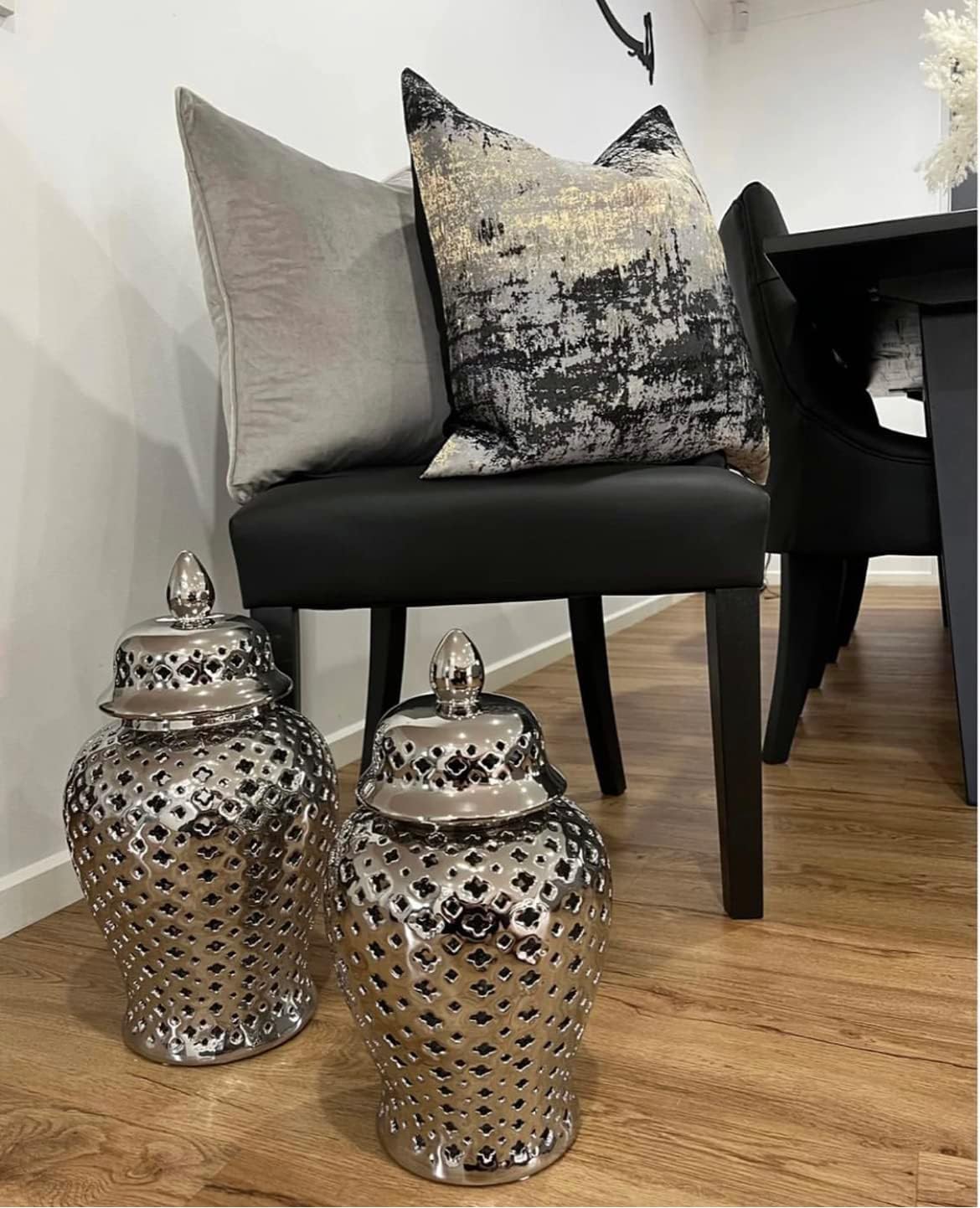 THE-TINOART Charcoal Gray & Black Pillow Cover 18x18 - Gold Embroidered Luxury Jacquard, Modern Reversible Throw Pillow Cover for Sofa/Bed, Velvet Backing