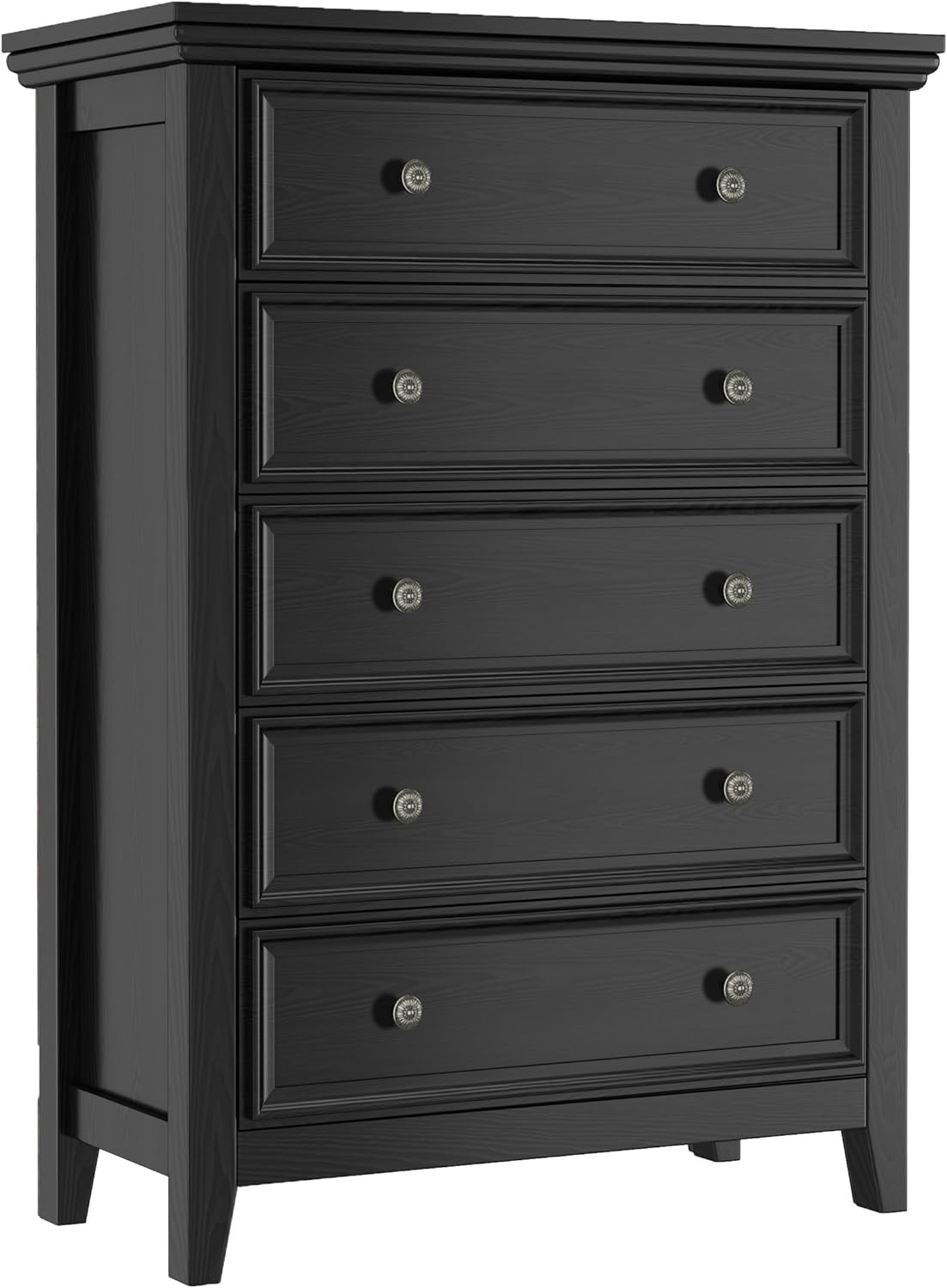 BLANKSPACE Black 5 Drawer Dresser, Modern Dresser for Bedroom, Wood Drawer Organizer with Metal Knobs, Large Capacity Wood Cabinet for Bedroom, Closets, Hallway