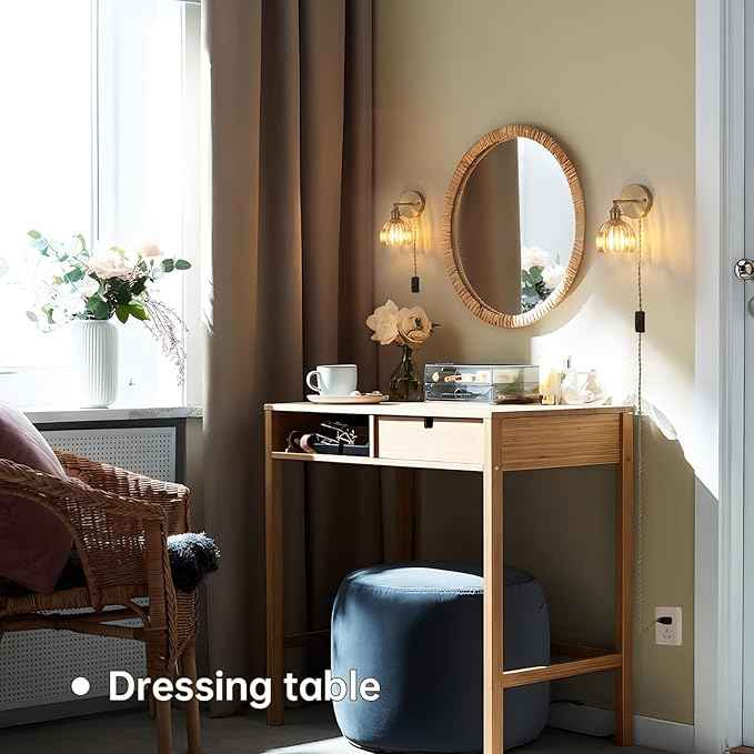 Plug in Wall Sconce, Amber Tulip Glass Lampshade Wall Light Plugin Corded for Bedside Bedroom Doorway, 2 Pack