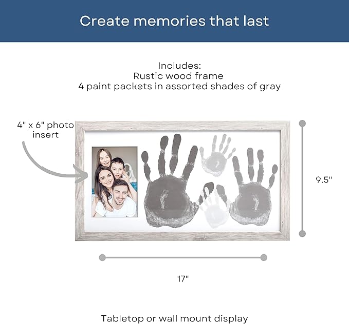 Kate & Milo DIY Family Handprint Frame Kit, Mother’s Day Gift, Family Photo Keepsake Craft Frame with Paint, Rustic Farmhouse Home Décor