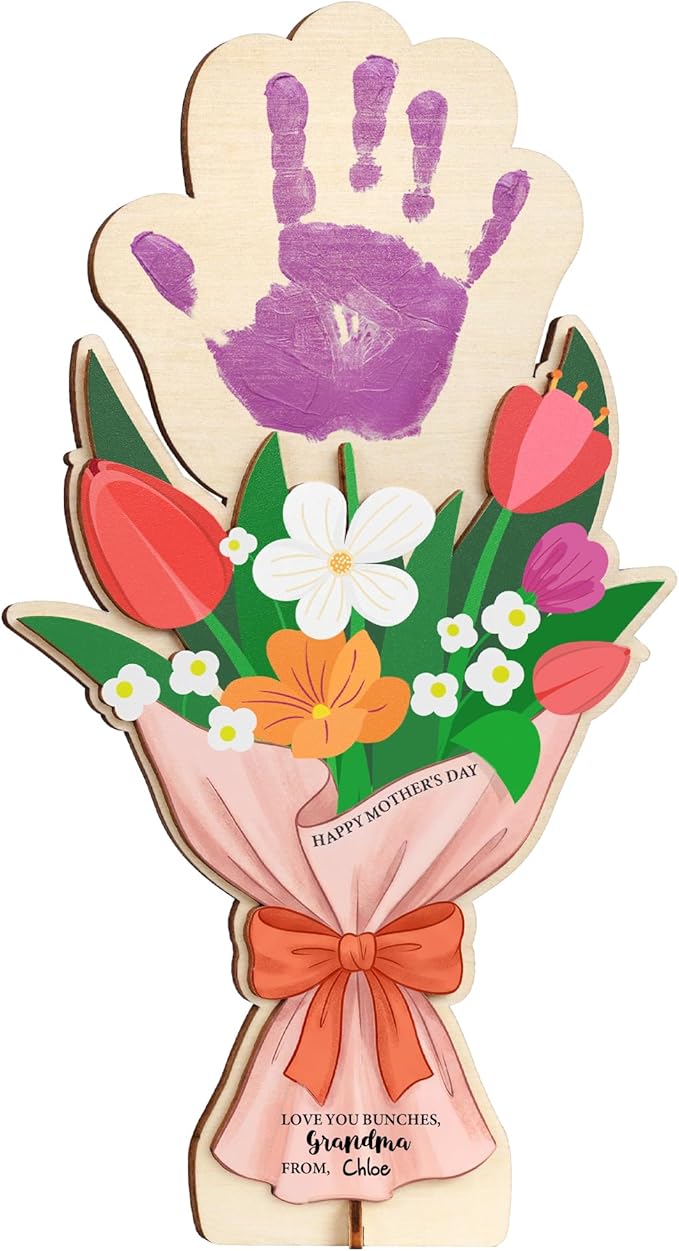 HYPERI DIY Mothers Day Crafts for Kids Handprint Art, Handprints Wooden Rose Flower Bouquet, Mothers Day Gifts for Mom from Kids, for Grandma from Grandkids, Mothers Day Keepsake Craft (Grandma)