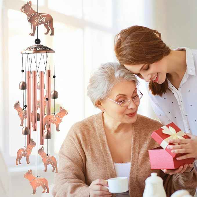 Bulldog for Women,Bulldog Wind Chimes Outdoor,Birthday Gifts for Men/Mom/Grandma Metal WindChimes Outside/Indoors, Lawn, Patio, Garden Decor, Yard Decorations