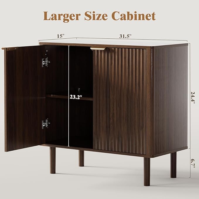 Sideboard Buffet Cabinet with Storage, Modern Fluted Accent Credenza with Doors & Adjustable Shelves, Wood Coffee Bar Console Table for Living Room, Dining Room, Entryway 31.5"(2pcs) Walnut