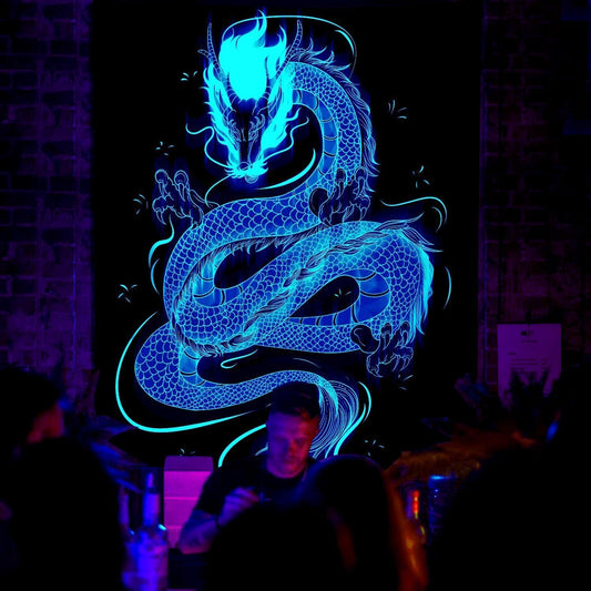 QGHOT Blacklight Dragon Tapestry Wall Hanging Cool Japanese Black Light Glow in the Dark Dragon Backdrop Uv Viking Tapestry for Boys Bedroom Mens Room Wall Deocr 80"x60"
