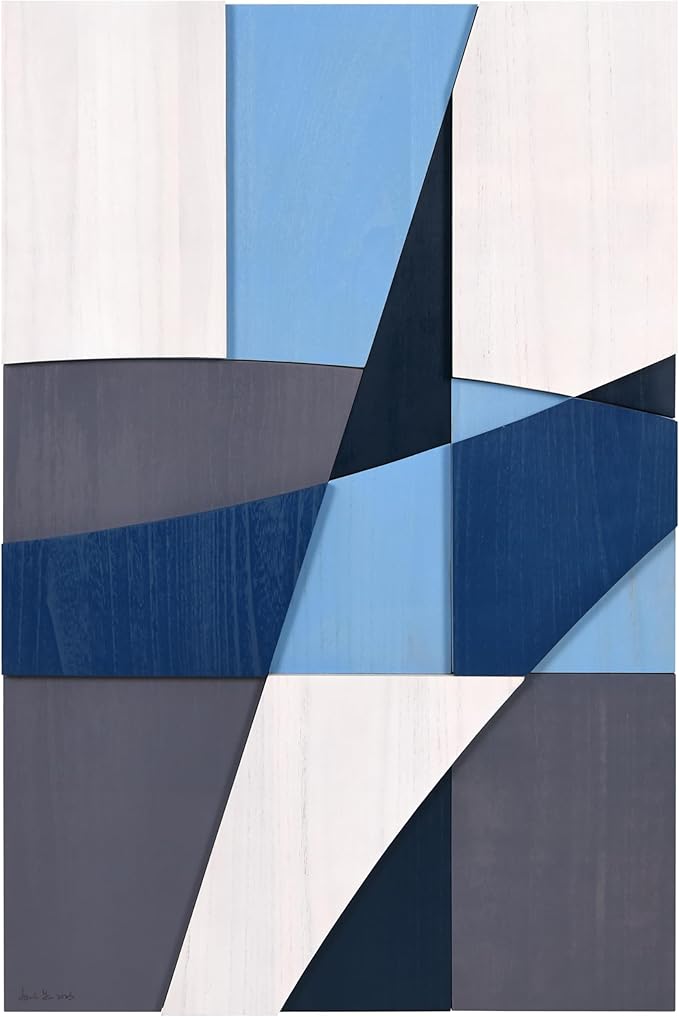 Empire Art Direct "Whispers of Blues I" Hand Made & Hand Finished Solid Wood Abstracts, Ready to Hang, Living Room, Bedroom & Office, 36" x 24"x 1.42"