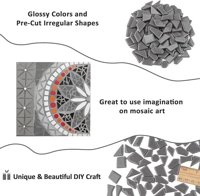 Youway Style Gray Glass Mosaic Tiles for Crafts Bulk,200g Broken Glass Pieces for Mosaic Art Crafts,Garden Mosaic Supplies