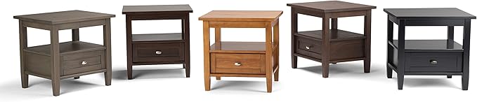 SIMPLIHOME Warm Shaker End Table - 20 inch Wide Solid Wood Side Table in Tobacco Brown, Transitional Accent Table for Living Room or Bedroom with Drawer, Open Shelf and Square Tapered Legs