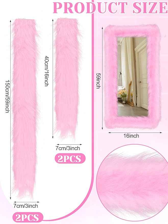 Geelin Full Length Mirror Cover 59 x 16 Inch Universal Ultra Soft Non Slip Design Fluffy Length Standing Mirrors Cover Decoration for Bedroom Cloakroom Women Gifts(Pink)