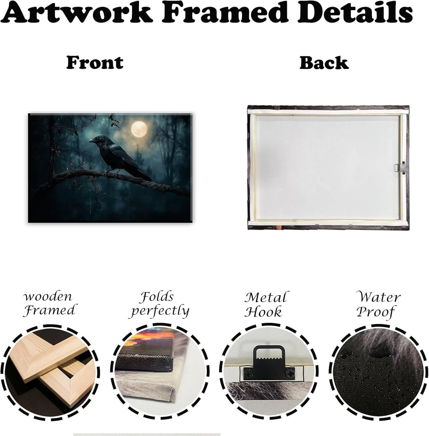 Crow Picture Wall Art Black Crow Canvas Prints Vintage Halloween Decoration Gothic Raven Art Poster Dark Academia Spooky Painting Horror Picture Home Decor(Artwork-2,28"x42")