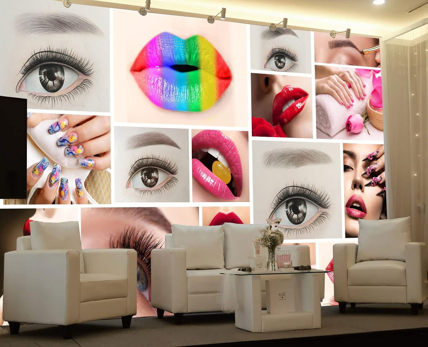 Beauty Salon Nail Enhancement Lipstick Eyelashes Wall Mural Wallpaper 178" x 117"