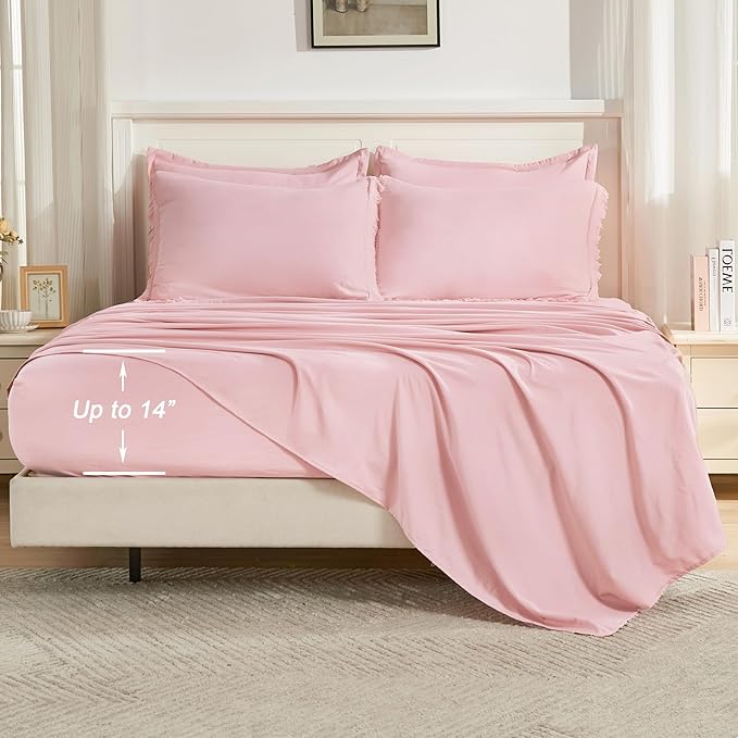 Andency California King Size Comforter Set with Sheets Light Pink - 7 Pieces Cal King Bed in a Bag Boho Bedding Sets, Bed Set with Comforter, Sheets, Pillowcases & Shams