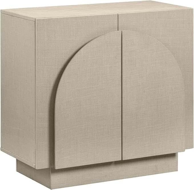 Nathan James Iris Mid Century Modern Arched Curio Cabinet with Beige Linen Finish, Wooden Storage Cabinet with Doors