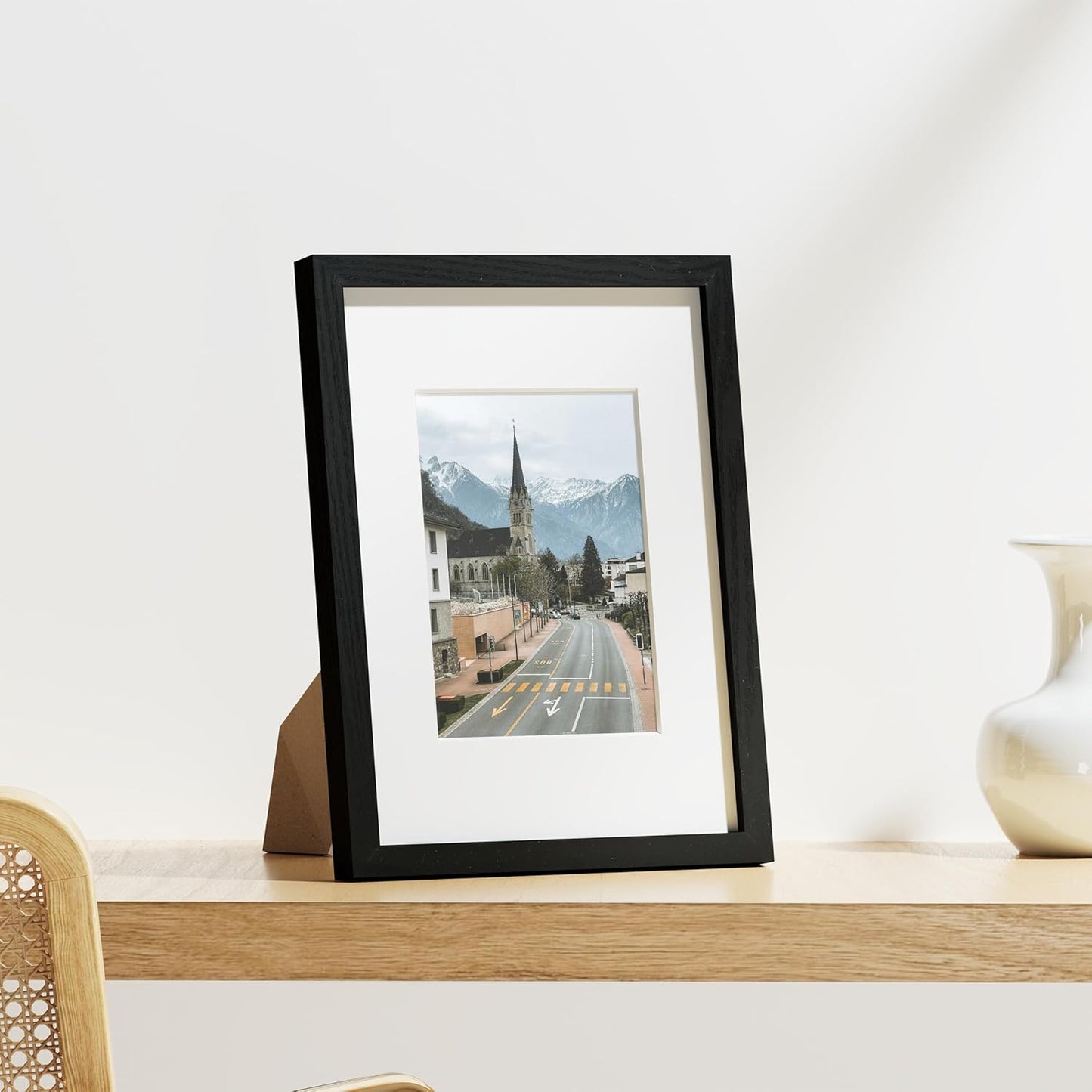 Vittanly 9x12 Picture Frames Set of 9, Shatter Resistant Plexiglass, Display 6x8 Pictures with Mat or 9x12 without Mat, Photo Frames for Wall or Tabletop, Engineered Wood, Black