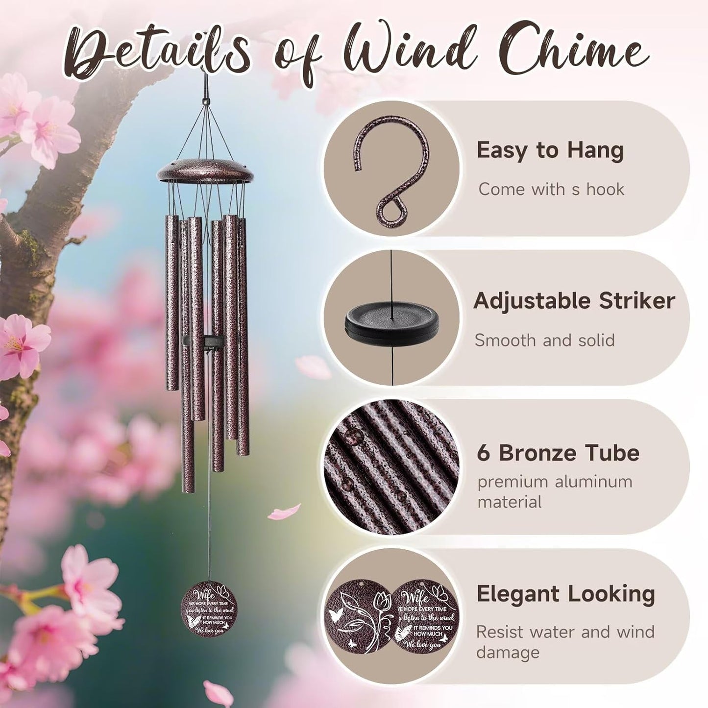 Gifts for Wife, 25''Wind Chimes, Birthday Gift for Wife from Husband,Unique Gift for Loved one Romantic,Thanksgiving,Christmas Day Gifts Ideas for Love Rreminder.