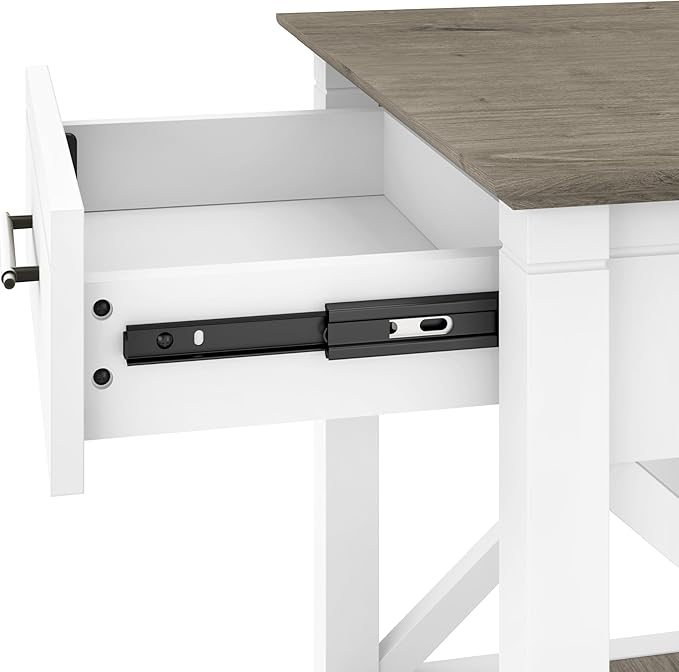 Bush Home End Table with Drawer, Nightstand with Storage, Living Room and Bedroom Furniture, Key West Collection, Shiplap Gray & Pure White