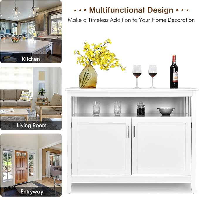 Costzon Buffet Cabinet, Wooden Sideboard with 2 Doors, Adjustable Shelf, Accent Coffee Bar Cabinet, Kitchen Storage Cabinet for Living Room, Hallway