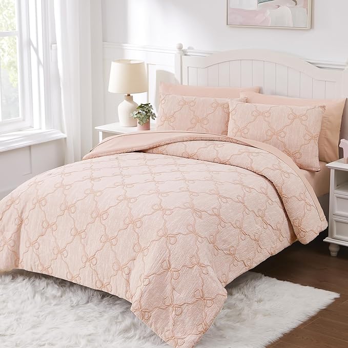 Twin Comforter Set with Sheets for Girls-5 Pieces Twin Bedding Sets with Orange Pink Comforter, Sheets, Pillowcase & Sham for Kids (Orange Pink Diamond, 66" X 86")