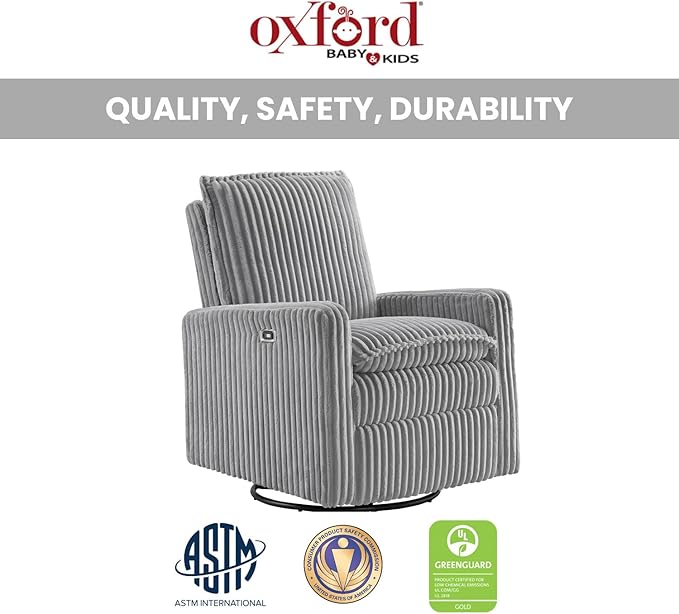 Oxford Baby Uptown Power Recliner/Glider, Corduroy, Ash Gray