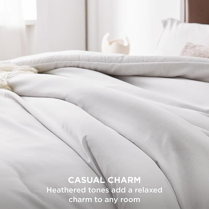 Bedsure Queen Comforter Set - Grayish White Soft Bedding for All Seasons, Cationic Dyed Bed Set, 3 Pieces, 1 Queen Size Comforter (90"x90") and 2 Pillow Shams (20"x26"+2")
