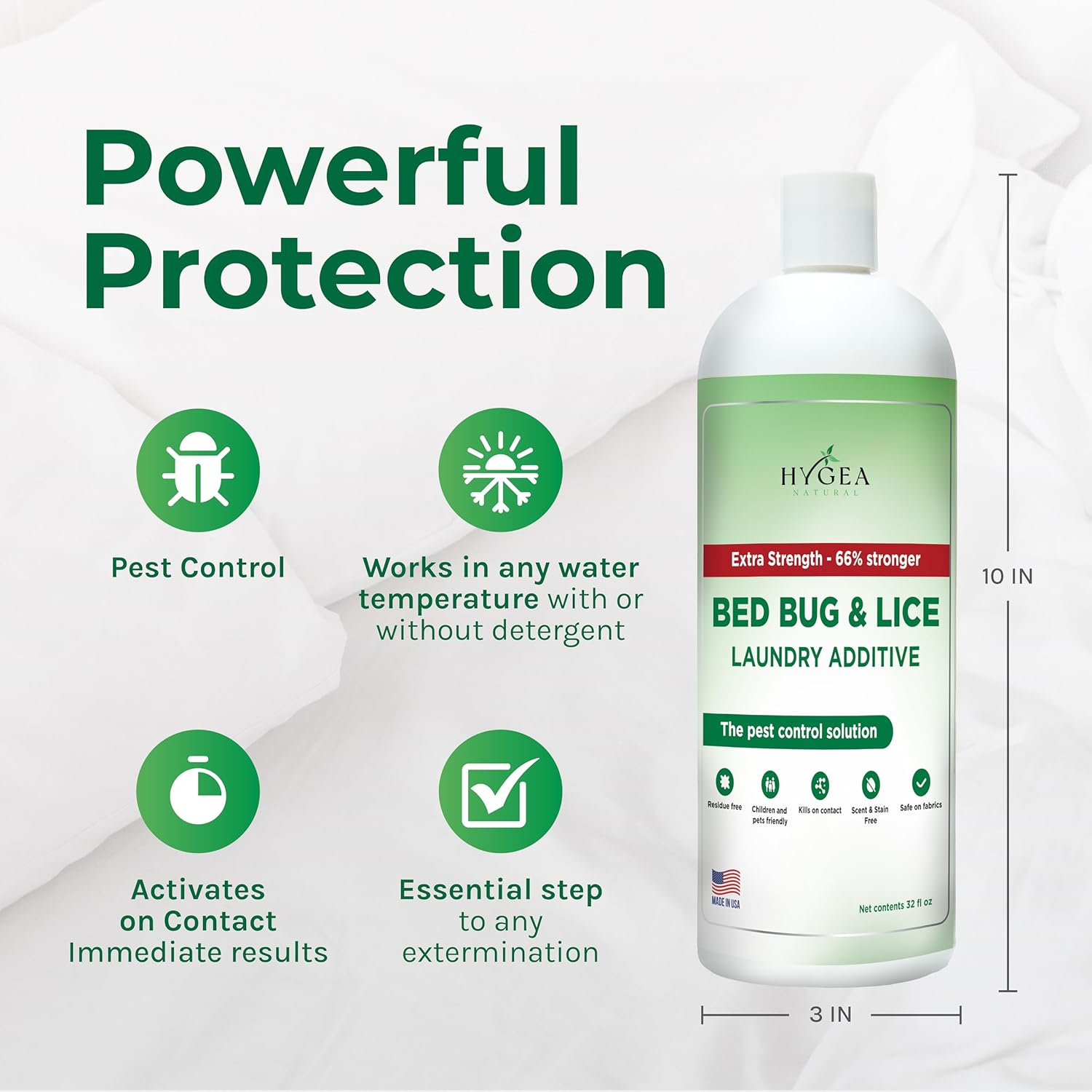 Lice & Bed Bug Extra Strength Laundry Additive - Environmentally Responsible, Odorless & Stain-Free Liquid Laundry Treatment - Safe for Children & Pets - Any Water Temperature (32 oz) - Décor Diaries