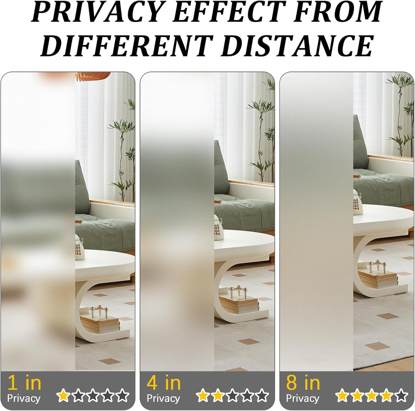 Window Privacy Film, Frosted Glass Static Cling Non-Adhesive Window Cover For Bathroom UV Sunlight Blocking Heat Control For Home Decorative Frosting Pure Matte White Size 23.6 x 118.1 Inches