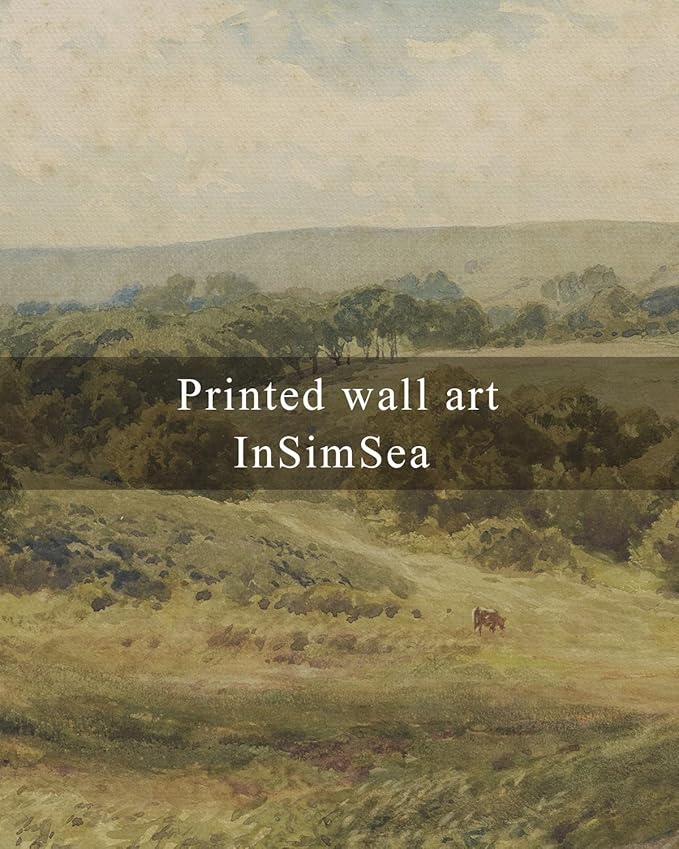 InSimSea Framed Canvas Wall Art, Vintage Landscape Art for Living Room Hallway Shelf, 10x8in,Hills Pasture Watercolor Painting, Rustic Farmhouse Cozy Cottage Mid Century Small Nature Decor