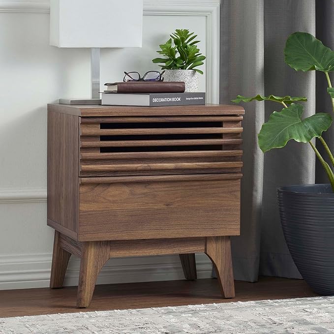 Modway Render Mid-Century Modern, Nightstand, Walnut