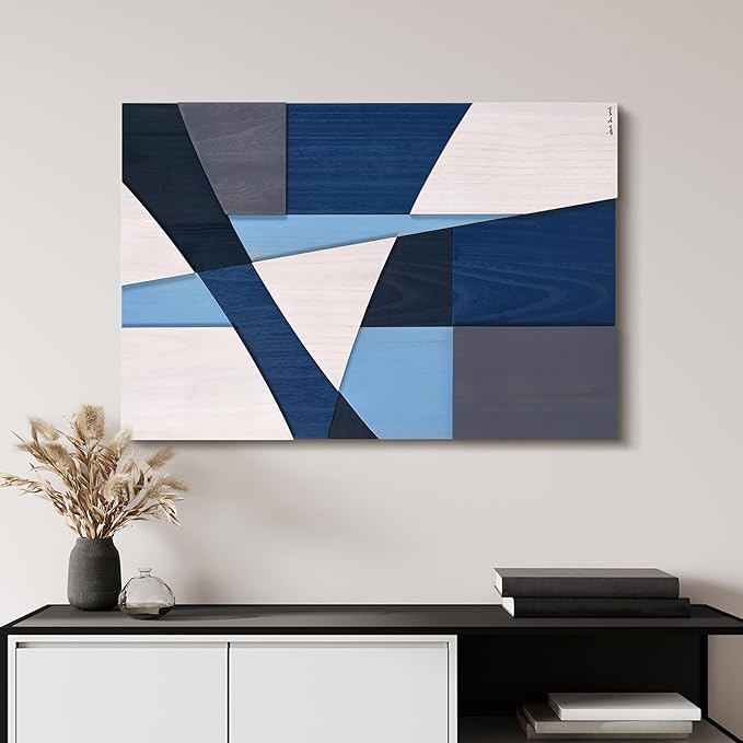 Empire Art Direct "Whispers of Blues II" Hand Made & Hand Finished Solid Wood Abstracts, Ready to Hang, Living Room, Bedroom & Office, 36" x 24"x 1.42"