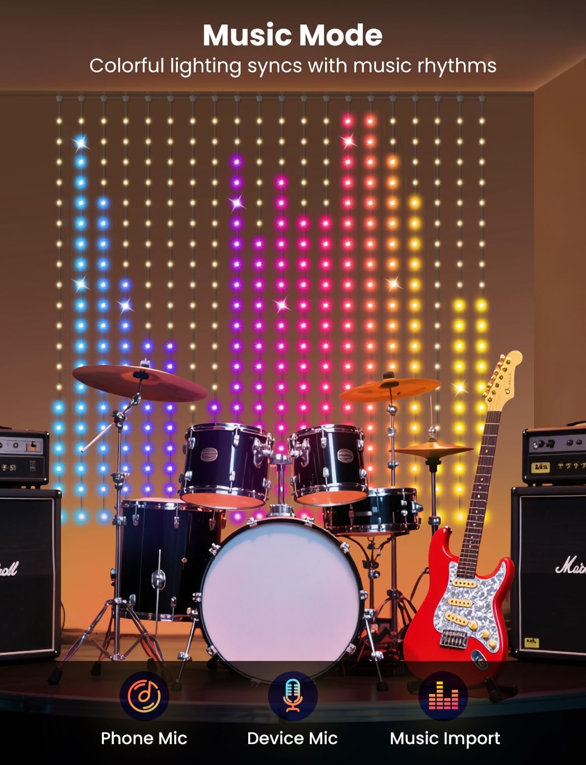 Smart LED Curtain Lights, RGB+IC Color Changing Holiday Wall Lights, 6.6x6.6ft 400 LEDs, Indoor Dynamic DIY String Lights, APP Remote Control, for Bedroom, Living Room, Window Decor, Party, Wedding