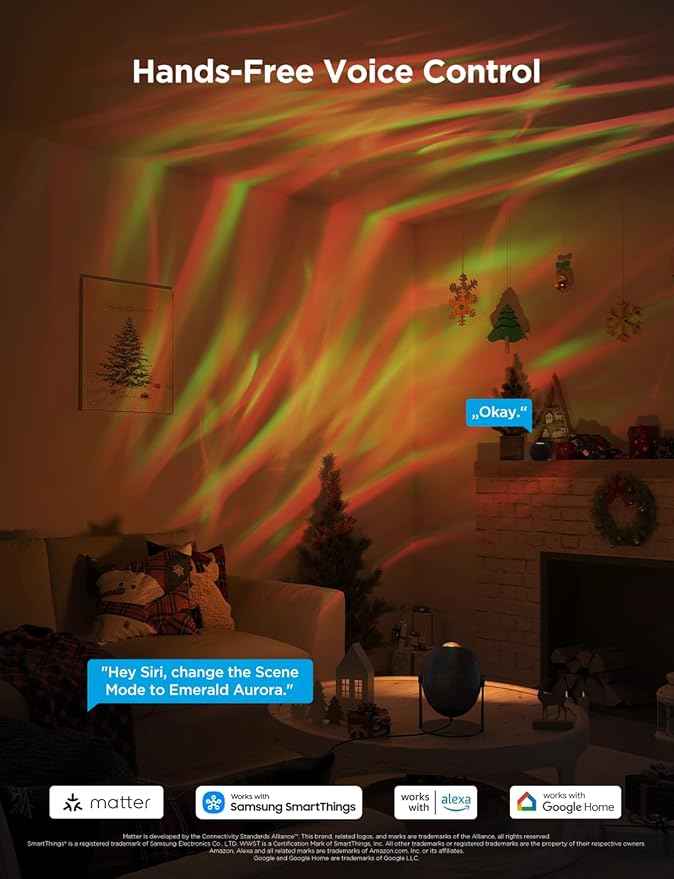Govee Star Light Projector with 3 Aurora Flowing Effects, Works with Matter, Alexa and Google Assistant, 52 Scene Modes, 18 White Noise Options, LED Night Light Projector for Bedroom, Without Plug